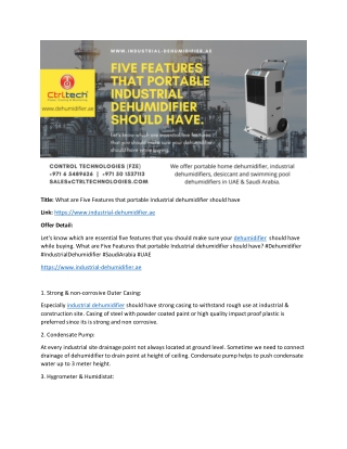What are five features that portable industrial dehumidifier should have   uae
