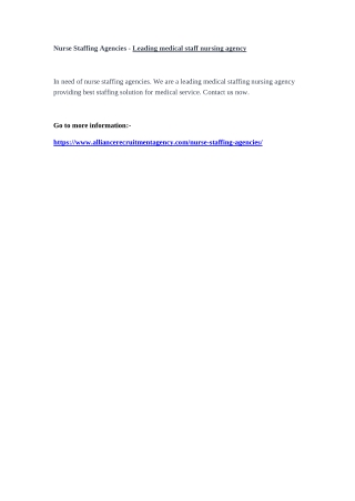 Nurse Staffing Agencies - Leading medical staff nursing agency
