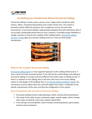 Components of Structured Cabling System - VRS Tech