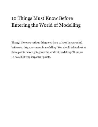 10 Things Must Know Before Entering the World of Modelling