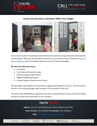Custom Security Doors in Brisbane Within Your Budget