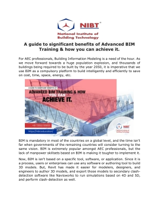 A guide to significant benefits of Advanced BIM Training & how you can achieve it.