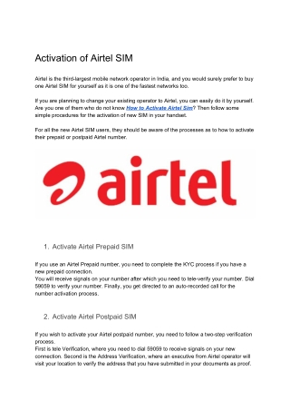 Activation of Airtel SIM