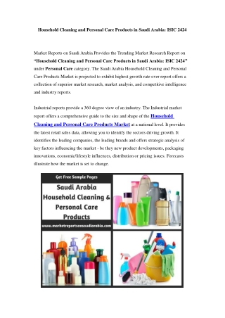 Saudi Arabia Household Cleaning and Personal Care Products Market Opportunity and Forecast Till 2023