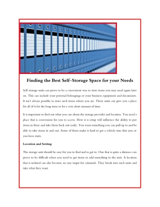 Finding the Best Self-Storage Space for your Needs