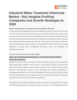 Industrial Water Treatment Chemicals Market : Key Insights,Profiling Companies and Growth Strategies to 2026