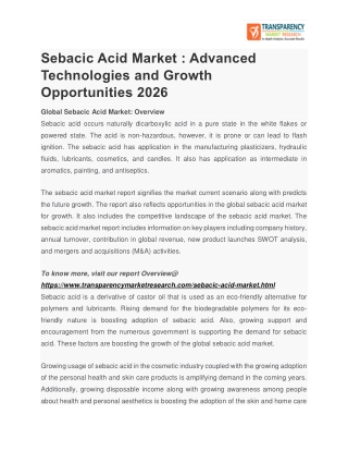 Sebacic Acid Market : Advanced Technologies and Growth Opportunities 2026