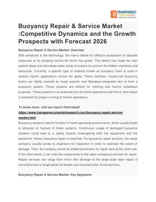Buoyancy Repair & Service Market :Competitive Dynamics and the Growth Prospects with Forecast 2026