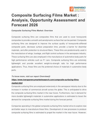 Composite Surfacing Films Market : Analysis, Opportunity Assessment and Forecast 2026