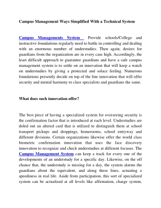 Campus Management Way Simplified With A Technical System