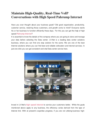 Maintain High-Quality, Real-Time VoIP Conversations with High Speed Pahrump Internet