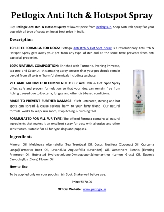 Petlogix Anti Itch & Hotspot Spray
