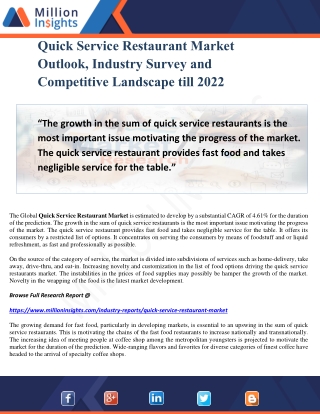 Quick Service Restaurant Market Outlook, Industry Survey and Competitive Landscape till 2022