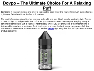 Dovpo – The Ultimate Choice For A Relaxing Puff