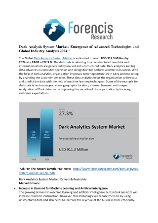 Dark Analytics System Market Intelligence Report for Comprehensive Information 2019-24