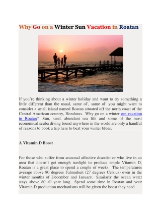 Winter Sun Vacation in Roatan