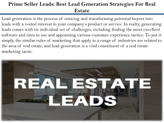 Prime Seller Leads: Best Lead Generation Strategies For Real Estate