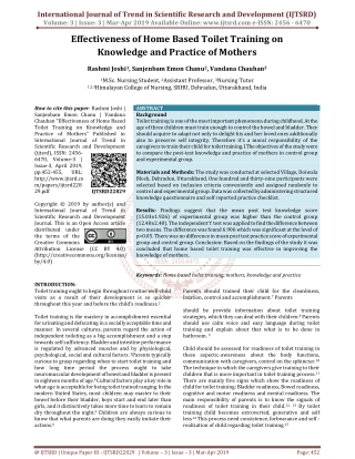 Effectiveness of Home Based Toilet Training on Knowledge and Practice of Mothers