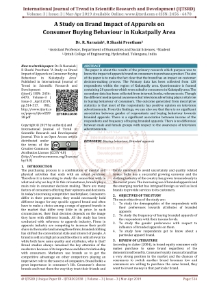 A Study on Brand Impact of Apparels on Consumer Buying Behaviour in Kukatpally Area