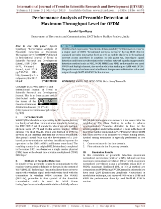 Performance Analysis of Preamble Detection at Maximum Throughput Level for OFDM