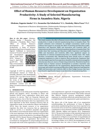 Effect of Human Resource Development on Organization Productivity A Study of Selected Manufacturing Firms in Anambra Sta