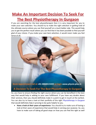 Decision To Seek For The Best Physiotherapy In Gurgaon