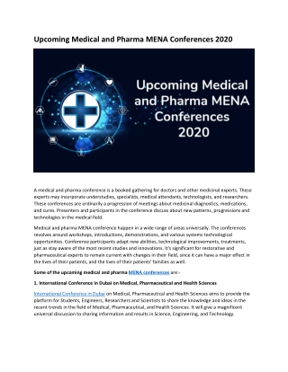 Upcoming Medical and Pharma MENA Conferences 2020