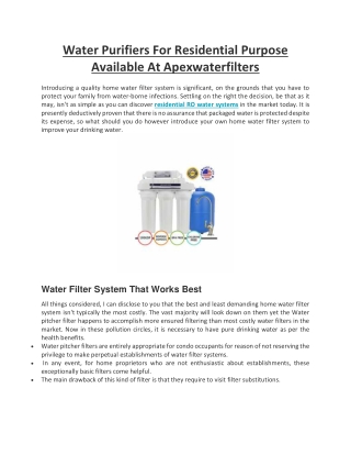 Water Purifiers For Residential Purpose Available At Apexwaterfilters