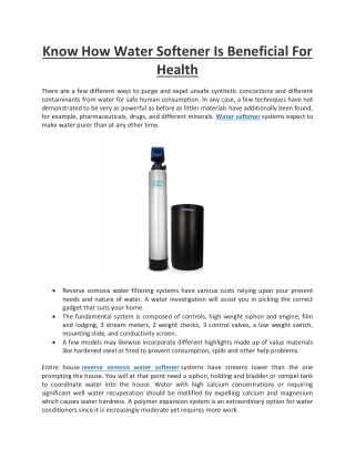 Know How Water Softener Is Beneficial For Health