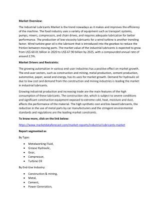 Industrial Lubricants Market Size and Growth Forecast Report 2020