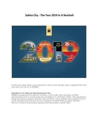 Sobha City Gurgaon - the year 2019 in a Nutshell