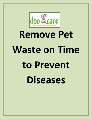 Remove Pet Waste on Time to Prevent Diseases