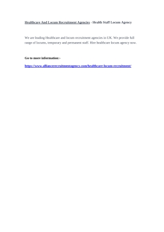 Healthcare And Locum Recruitment Agencies - Health Staff Locum Agency