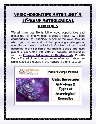 Vedic Horoscope Astrology & Types of Astrological Remedies