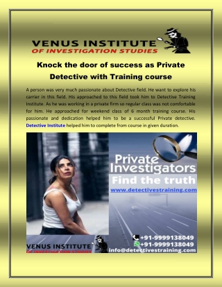 Knock the door of success as private detective with training course