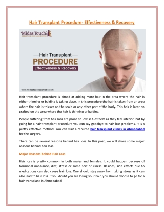 Major Reasons of Hair Loss Problem