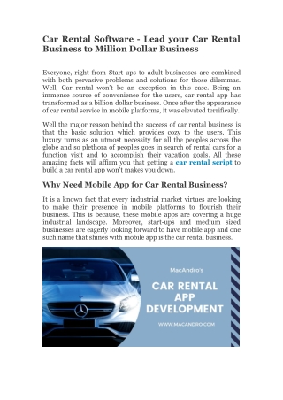 Car Booking App | Car Rental Script Provider | MacAndro