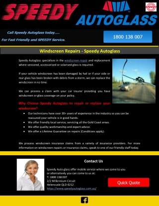 Windscreen Repairs - Speedy Autoglass