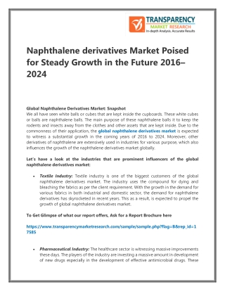 Naphthalene derivatives Market Poised for Steady Growth in the Future 2016– 2024