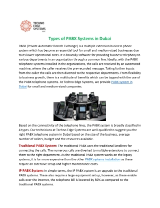 What are the Types of PABX systems in Dubai