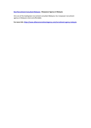Best Recruitment Consultant Malaysia - Manpower Agency in Malaysia