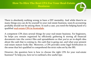 How To Hire The Best CPA For Your Real-Estate Business