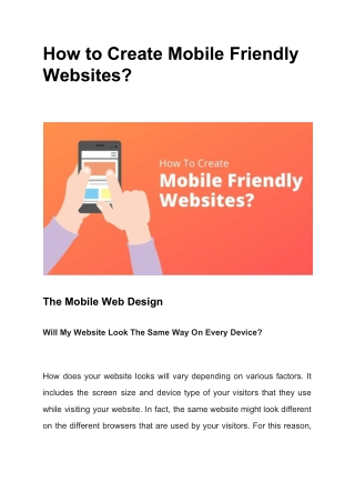 How to Create Mobile Friendly Websites?