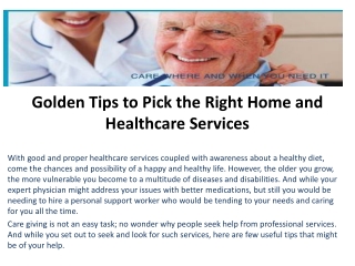 Golden Tips to Pick the Right Home and Healthcare Services