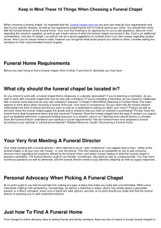 Bear in mind These 10 Points When Picking a Funeral Home