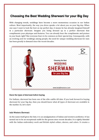 How to Choose the Perfect Sherwani for Big Day