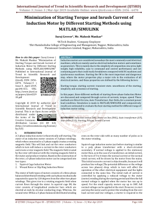 Minimization of Starting Torque and Inrush Current of Induction Motor by Different Starting Methods using MATLAB SIMULIN