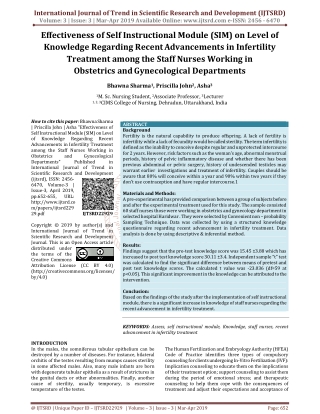 Effectiveness of Self Instructional Module SIM on Level of Knowledge Regarding Recent Advancements in Infertility Treatm