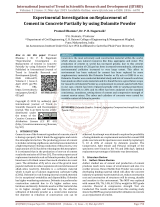 Experimental Investigation on Replacement of Cement in Concrete Partially by using Dolamite Powder