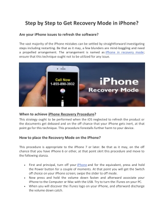 Step by Step to Get Recovery Mode in iPhone - Call 1-855-890-3932